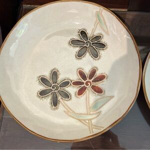 4 PIER 1 Beige Petals Deep Salad Plates Flowers Vintage Cottagecore Romantic Set